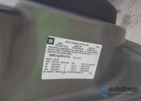 2007 Chevrolet Tahoe Lt из США, поврежденный, VIN 1GNFC13J27R147770